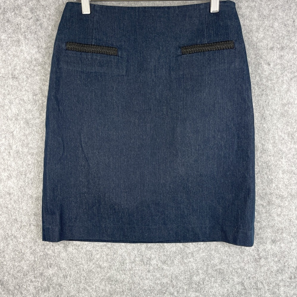 Brooks Brothers Denim Mini Skirt Womens 6 Blue Dark Wash Stretch Classic Preppy